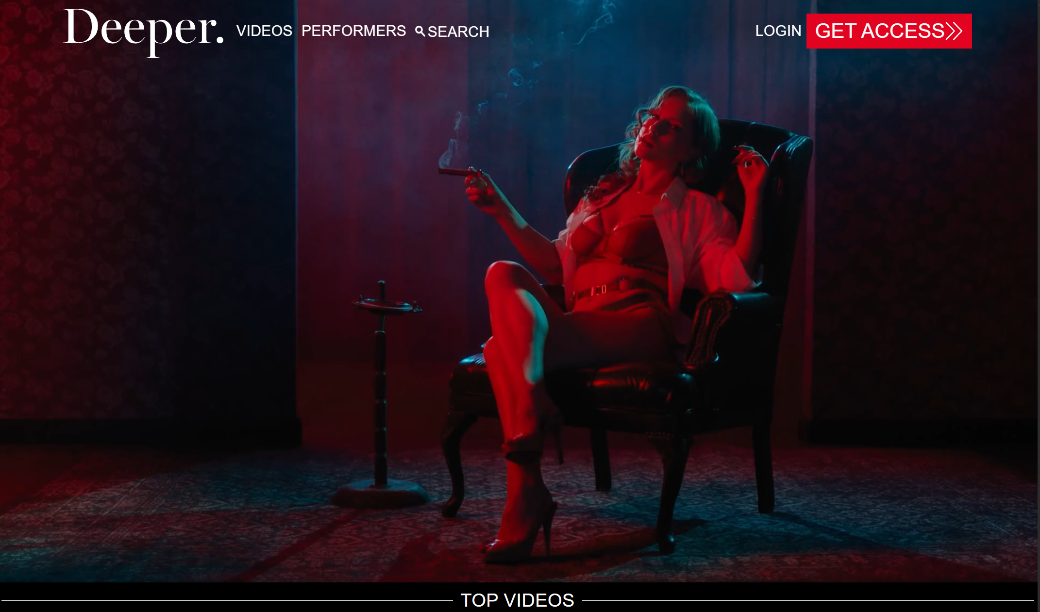 Deeper homepage with videos performers search login and get access navigation