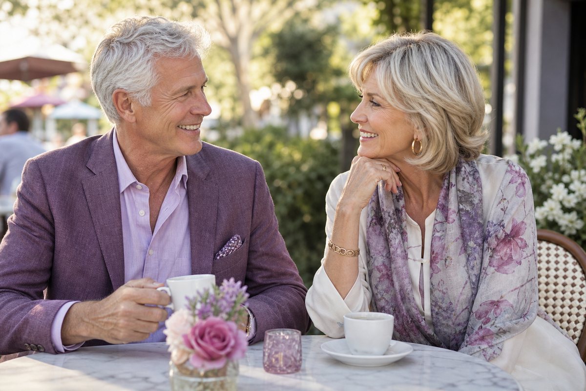 Senior couple talking on a first date