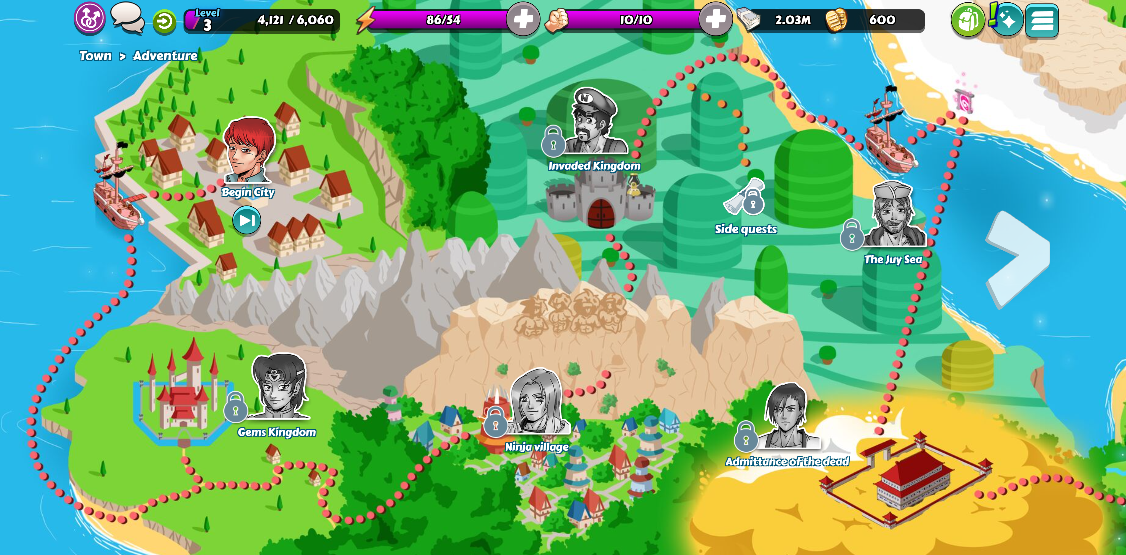 Gay Harem adventure map with world locations