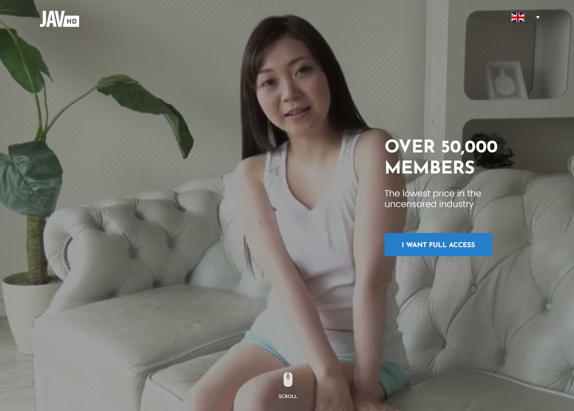 JavHD homepage with full access call to action and over 50000 members message