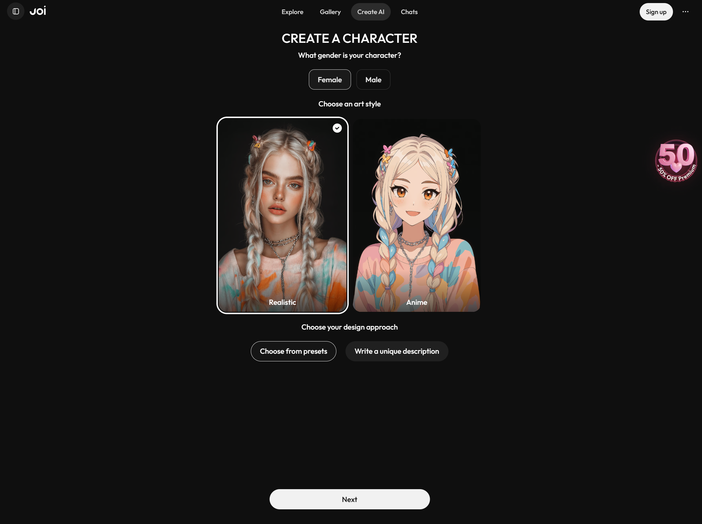 Creador de personajes de Joi