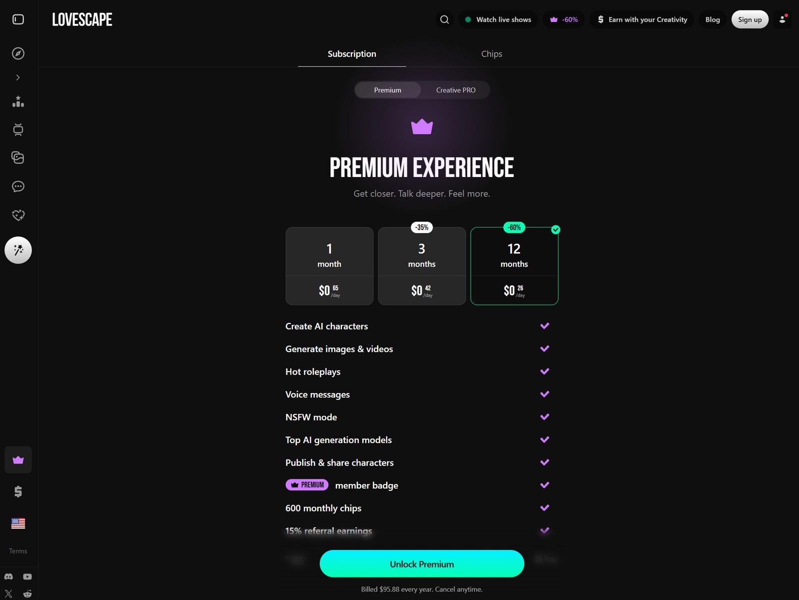 Lovescape Premium Preise
