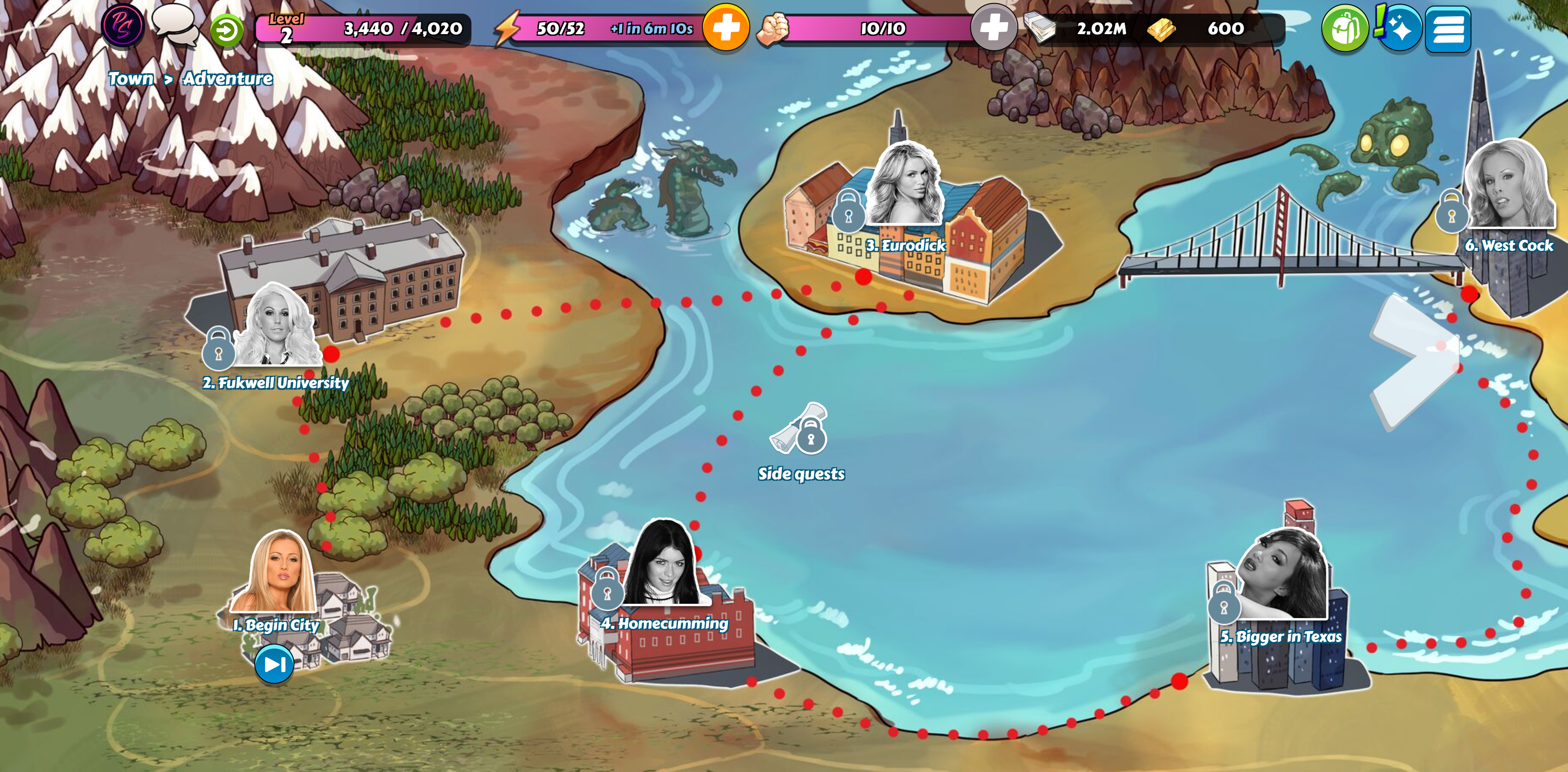 Pornstar Harem adventure map with world locations