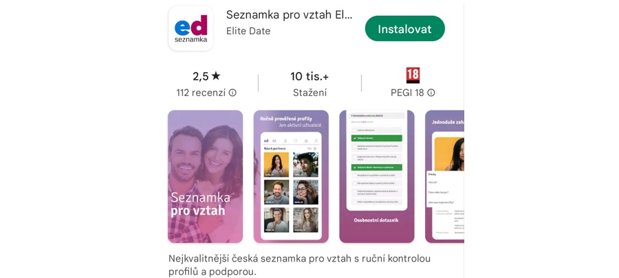 ELITE Date mobilní aplikace a seznamování